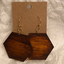 Load image into Gallery viewer, Sunset Hexagon Design Wood Earrings
